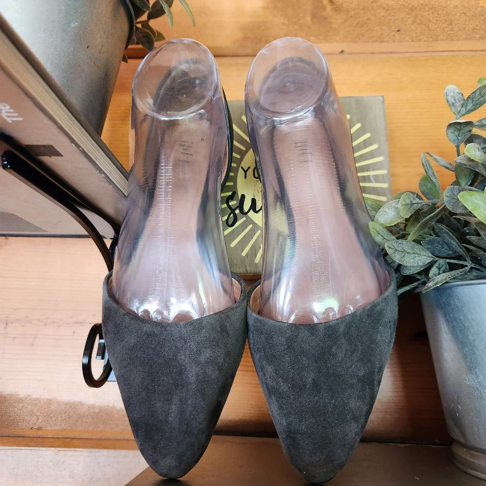 J. Jill 💜 D'orsay Gray Suede Leather Pointed Toe Ballet Flats Shoes SHU077351 7